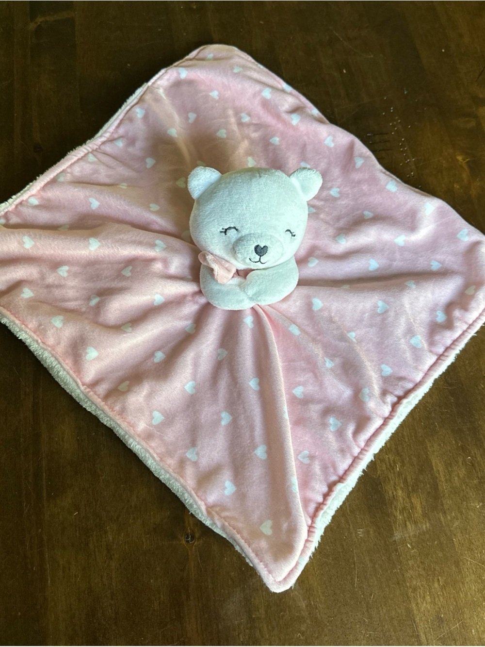 Carters Just One You Pink White Lovey Hearts Bear Plush Security Blanket 14x14
